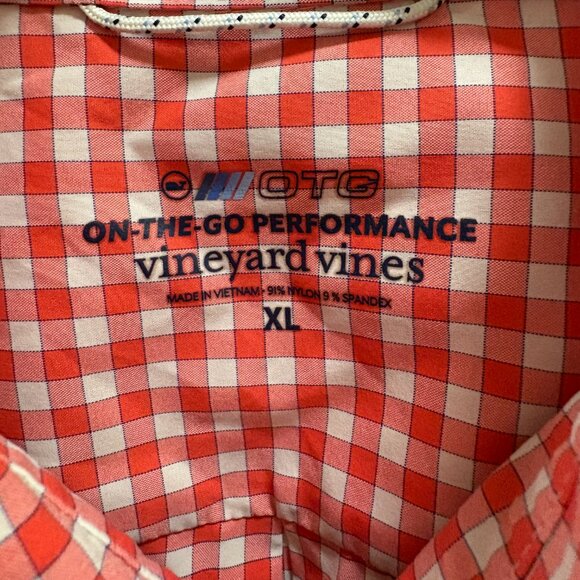 Vineyard Vines Red and White Check On the Go Performance Shirt Size XL - Picture 3 of 4